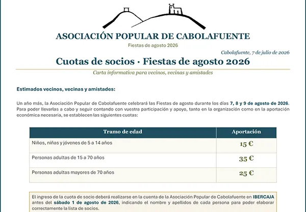 Cuotas de socios · Fiestas de agosto 2026